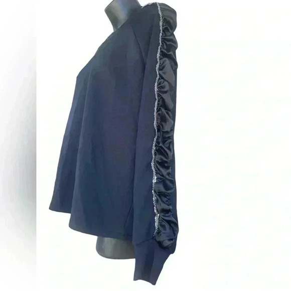 Calligraphie women’s black top blouse embellished sleeves Size L NWOT - Picture 3 of 7